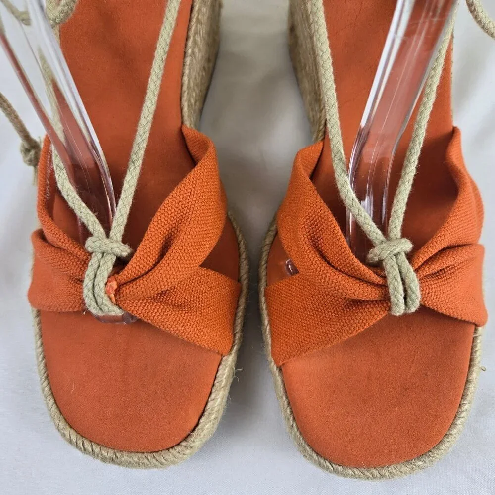 Lauren Ralph Lauren Size 8B Amelie Orange Lace Up Sandals Espadrille Wedge Heels